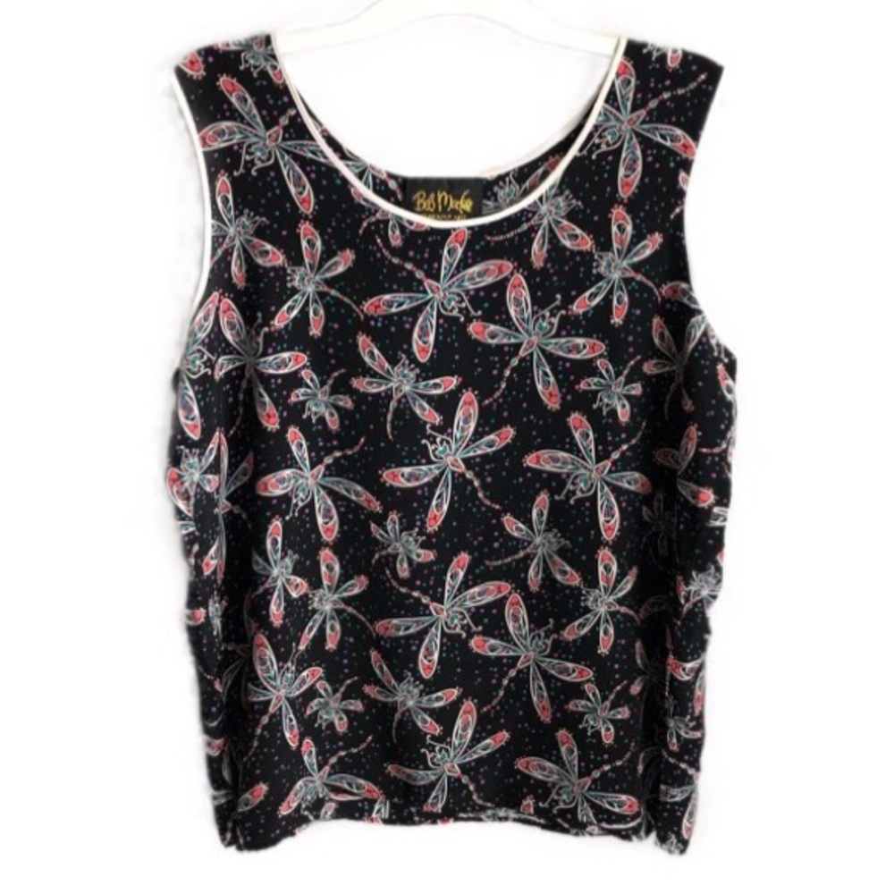 BOB MACKIE silk sleeveless dragonfly print top XL